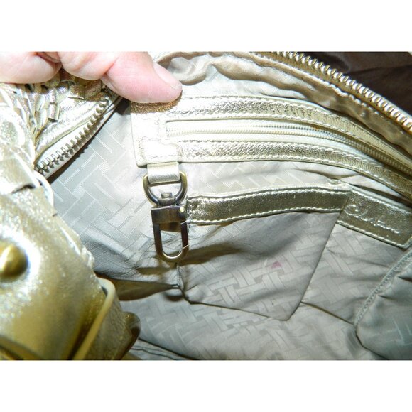 Cole Haan Genevieve Top Zip Hobo Metallic Gold Woven Leather Shoulder Bag - Picture 13 of 16